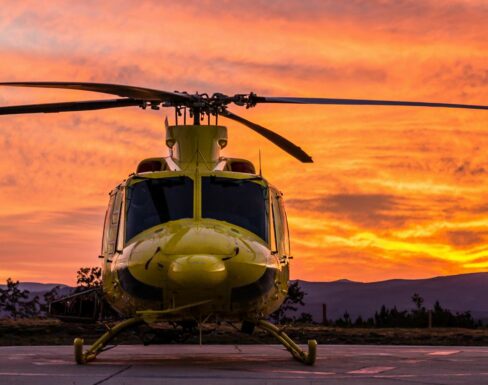 Helicopter at sunset